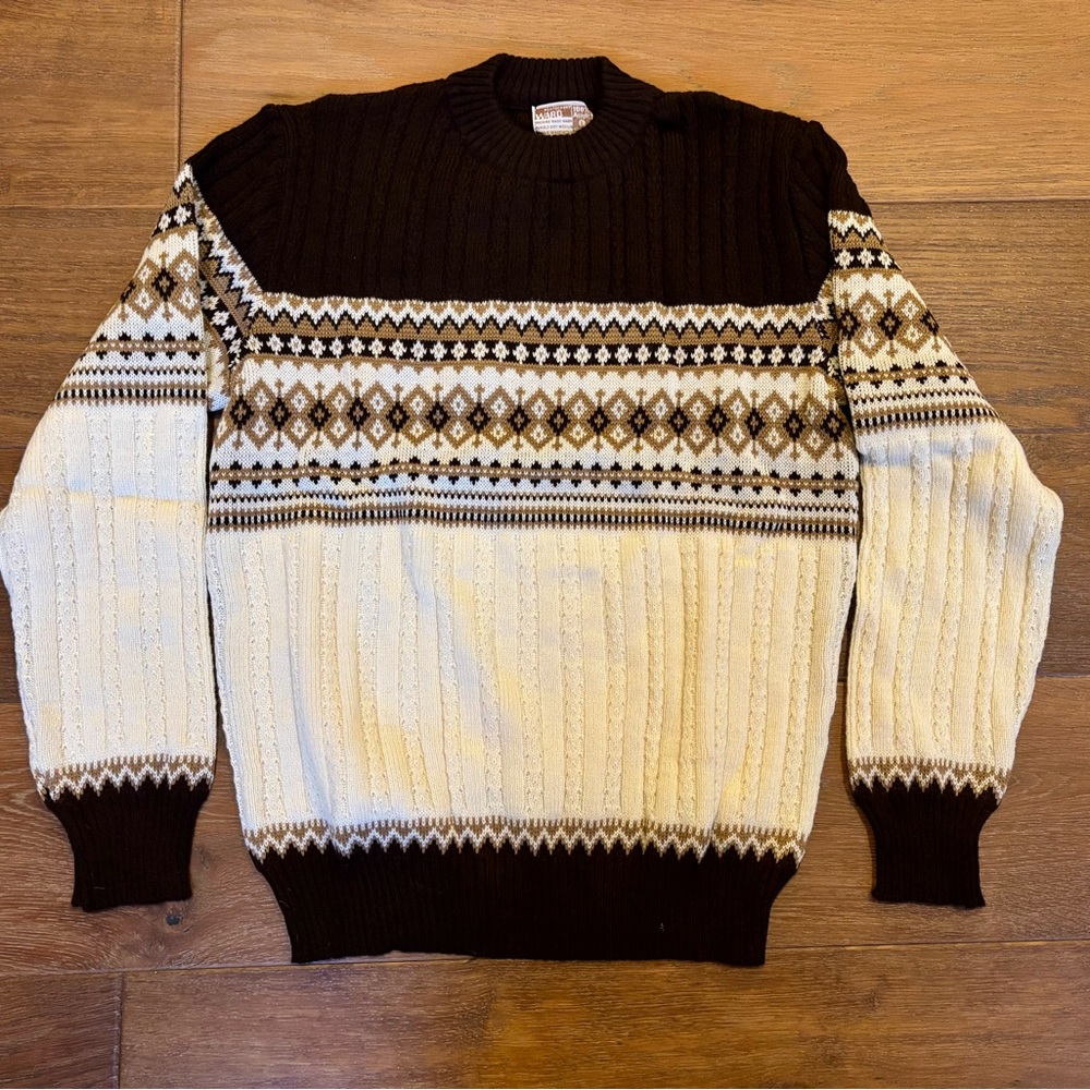 VINTAGE 70s Deadstock, Montgomery Ward,  Mens, Fair Isle Sweater, Large, NWOT